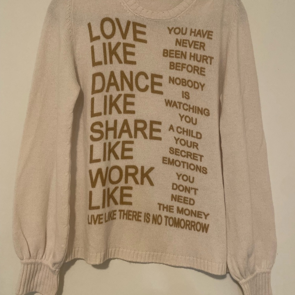Italian cashmere knit sweater I statement text print I made in Italy I L